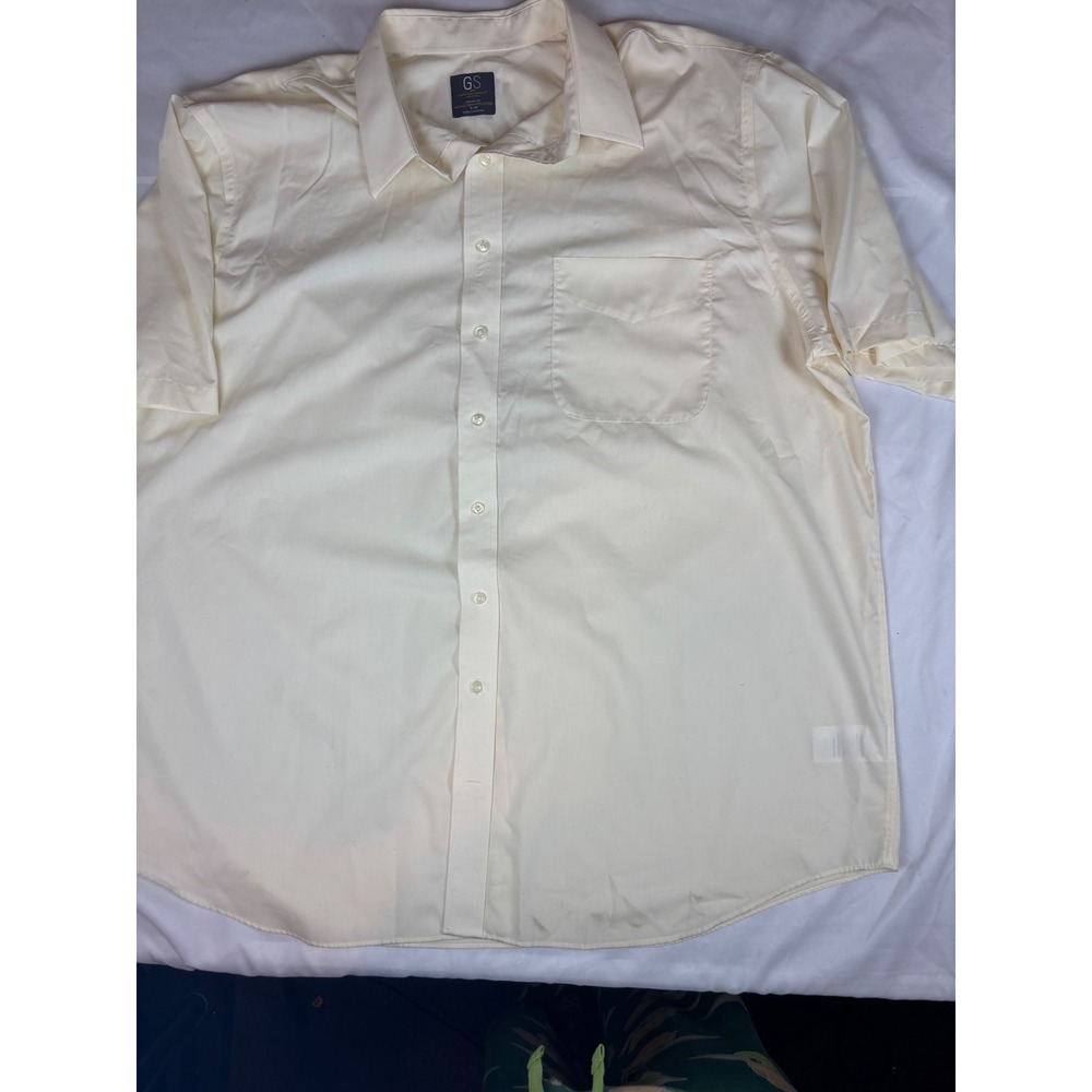 GS Mens Classic Fit Short Sleeve Button Down Shirt Cream 100% Cotton Size 19-00